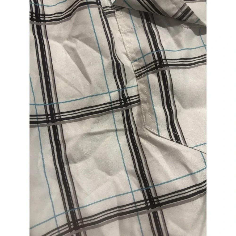 OP Ocean Pacific Opflex Men's Lg 36-38 Board Shorts Plaid White Y2K Style Swim